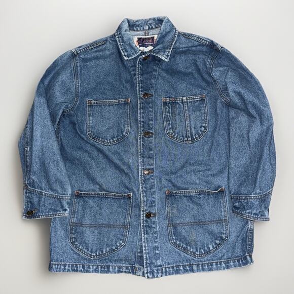Vintage Classic Jeans Denim Chore Jacket Blue Workwear Utility Coat 21x28 Large - Picture 1 of 6